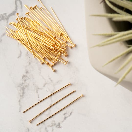 12 Packs: 100 ct. (1,200 total) 1" 18K Gold-Plated Head Pins by Bead Landing™